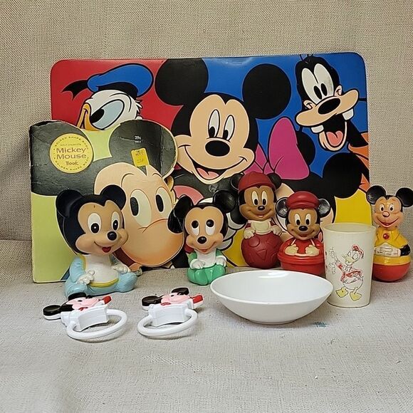 Disney Mickey Mouse rattles, toys, placemat, book, bowl, cup - Picture 1 of 15